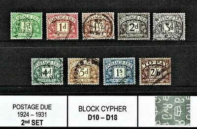 GB KING GEORGE V 1924, 2nd POSTAGE DUE SET SGD10-D18, BLOCK CYPHER