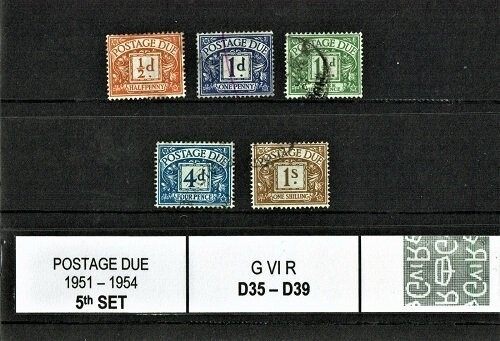 GB KING GEORGE VI 1951-54, 5th POSTAGE DUE SET SGD35-D39, wmk G VI R