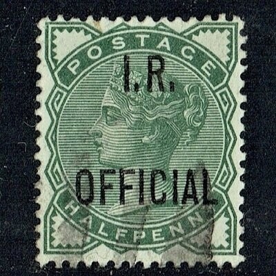 GB QUEEN VICTORIA 1882, I.R.OFFICIAL ½d DEEP GREEN SG O1, I.CROWN, USED