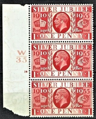 GB KING GEORGE V 1935, 1d SCARLET SG 454, CONTROL W35, CYLINDER 14 (NO Dot), MNH