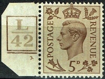 GB KING GEORGE VI 1938, 5d BROWN with CONTROL & CYLINDER, SG469, Mint