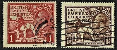 GB KING GEORGE V 1924, COMPLETE SET SG430-431, BRITISH EMPIRE EXHIBITION, USED