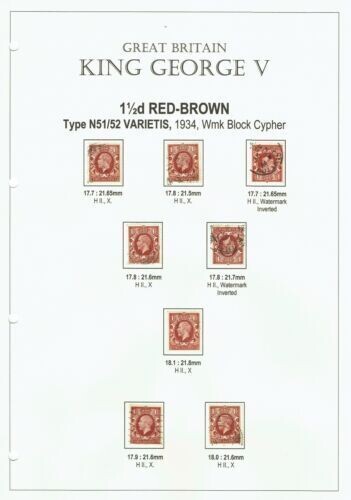 KING GEORGE V 1934/35, 1½d RED-BROWN VARIETIES, TYPE N451/52, wmk B.Cypher