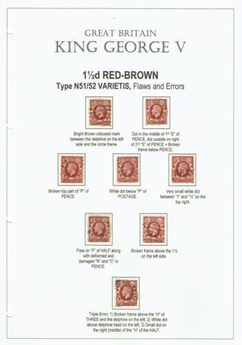 KING GEORGE V 1934/35, 1½d RED-BROWN VARIETIES, TYPE N451/52, wmk B.Cypher