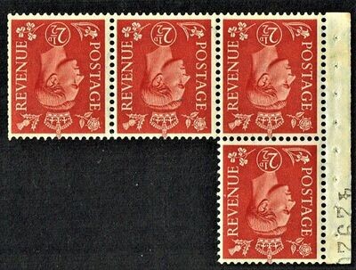 GB KING GEORGE VI 1937, 2½d PALE SCARLET BOOKLET PANE WMK INVERTED, SG507, MNH/Mint