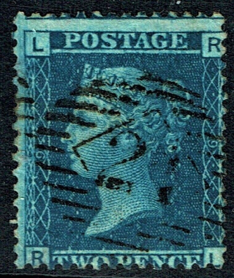 GB QUEEN VICTORIA 1858, 2d DEEP BLUE, SG45, Pl.9, L-R/R-L, Used