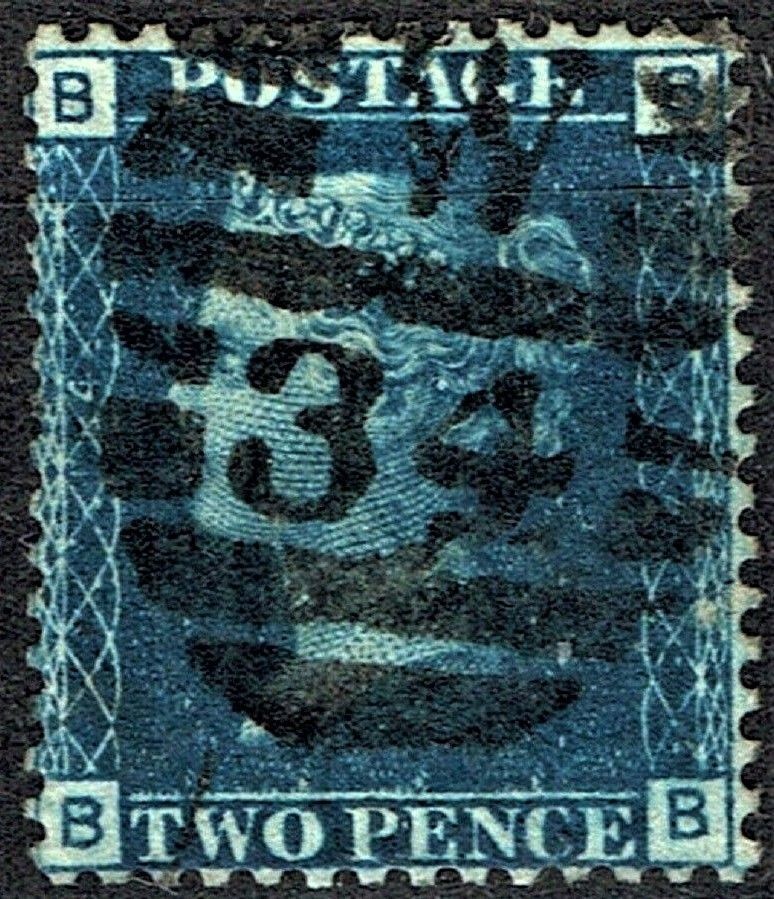 GB QUEEN VICTORIA 1858, 2d DEEP BLUE, SG47, Pl.14, B-B/B-B, Used