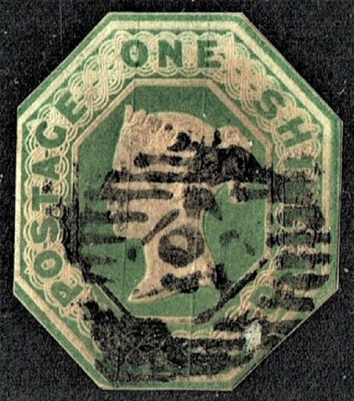 GB QUEEN VICTORIA 1847, 1s DEEP GREEN, SG 56, Mi.7, USED