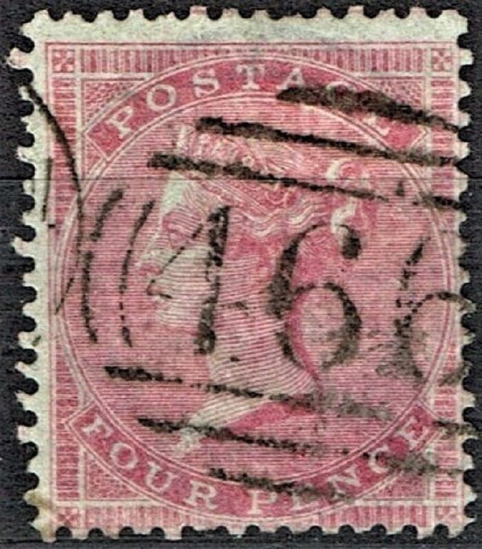 GB QUEEN VICTORIA 1857, 4d ROSE CARMINE, SG 66A, Used/FU