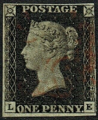 GB QUEEN VICTORIA 1840, 1d PENNY BLACK, SG1,  L-E, Used