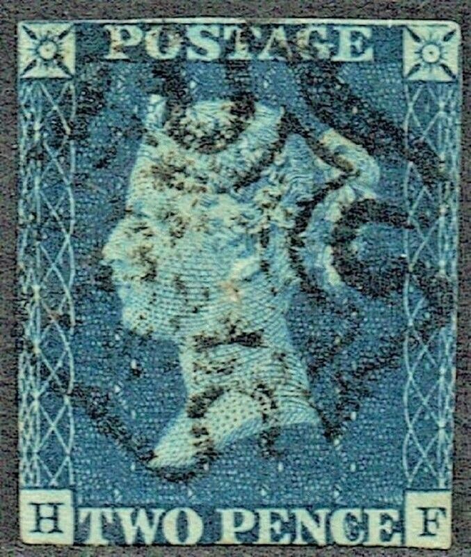 GB QUEEN VICTORIA 1840, 2d DEEP BLUE, SG 4, Mi.2, H-F, Used