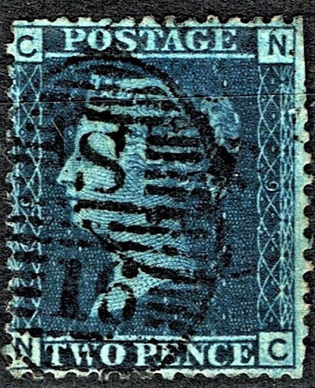 GB QUEEN VICTORIA 1858, 2d DEEP BLUE, SG47, Pl.9, C-N/N-C, Used