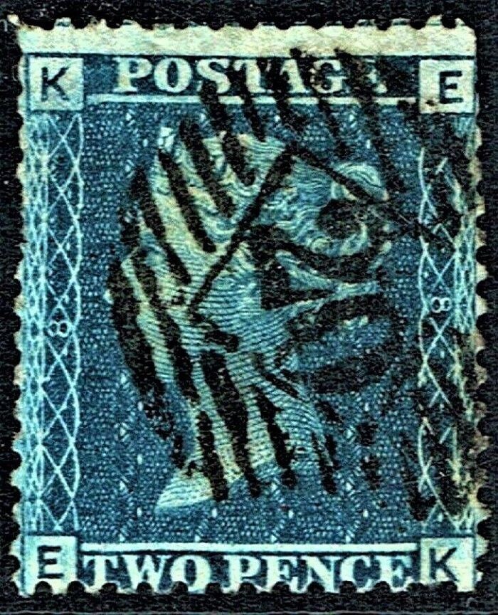 GB QUEEN VICTORIA 1858, 2d DEEP BLUE, SG34, Pl.8, K-E/E-K, Used