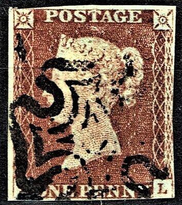 GB QUEEN VICTORIA 1841, 1d DARK BROWN, 4 MARGIN, SG8, K-L, MALTESE CROSS No.11,  Used