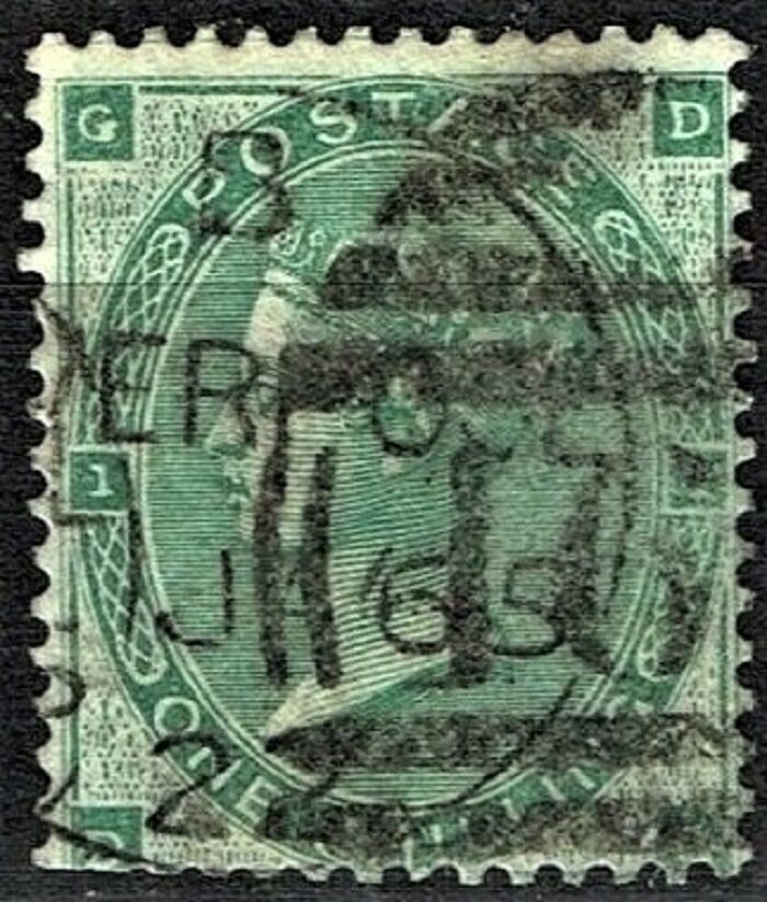 GB QUEEN VICTORIA 1862,1s DEEP GREEN, ERRORS Mi.22a, SG89 Pl.1,  G-D/D-G, Used