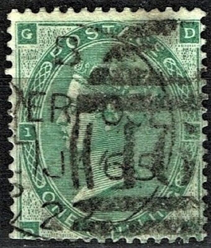 GB QUEEN VICTORIA 1862,1s DEEP GREEN, ERRORS Mi.22a, SG89 Pl.1,  G-D/D-G, Used
