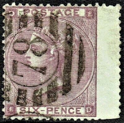 GB QUEEN VICTORIA 1862-1864, 6d LILAC, SG 84, Mi.20Ib, HYPHEN, HAIR LINES, D-E/E-D, USED