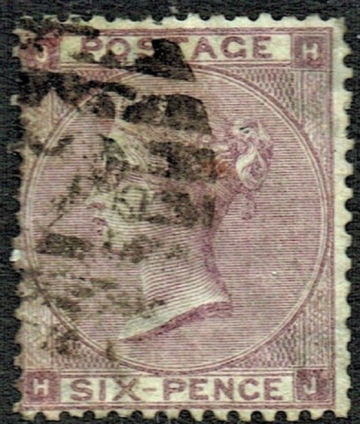 GB QUEEN VICTORIA 1862, 6d DEEP LILAC, SG 83, Mi.20, HYPHEN, J-H/H-J, USED, DAMAGED