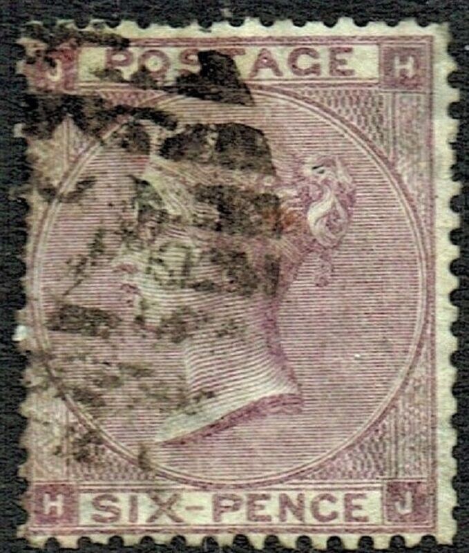 GB QUEEN VICTORIA 1862, 6d DEEP LILAC, SG 83, Mi.20, HYPHEN, J-H/H-J, USED, DAMAGED