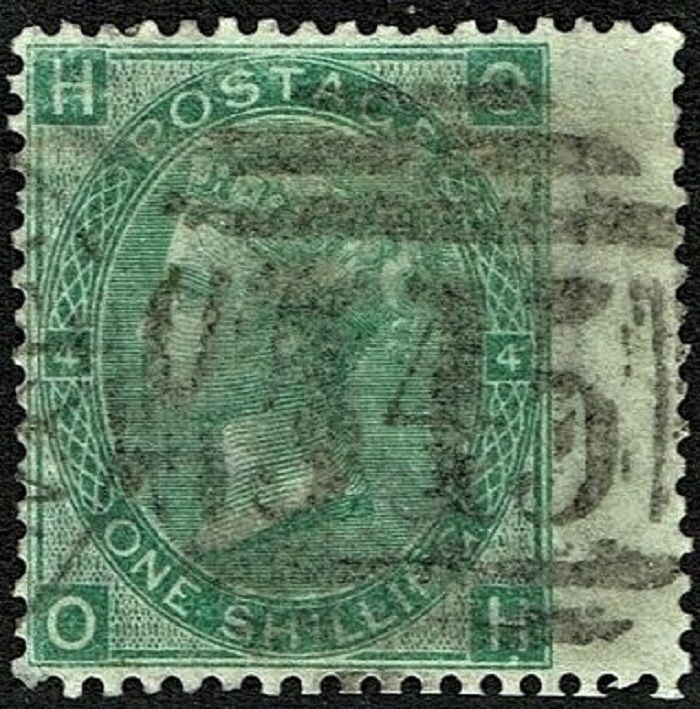 GB QUEEN VICTORIA 1865, 1s GREEN, SG 101, Pl.4, Mi.27, H-O/O-H, USED