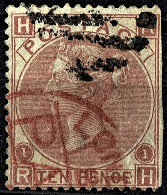 GB QUEEN VICTORIA 1867, 10d DEEP RED BROWN, Pl.1, SG 114, Mi32, H-R/R-H, USED