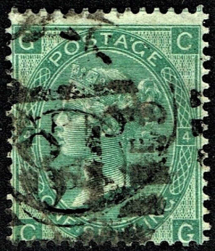 GB QUEEN VICTORIA 1867, 1s DEEP GREEN, Pl.4, G-C/C-G, SG115, Mi.33, USED, ERRORS