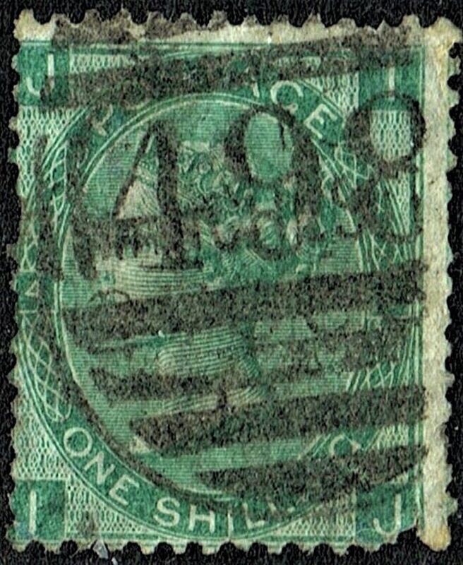 GB QUEEN VICTORIA 1867, 1s GREEN, Pl.4, Mi33, SG115, J-I/I-J, Used - Damaged