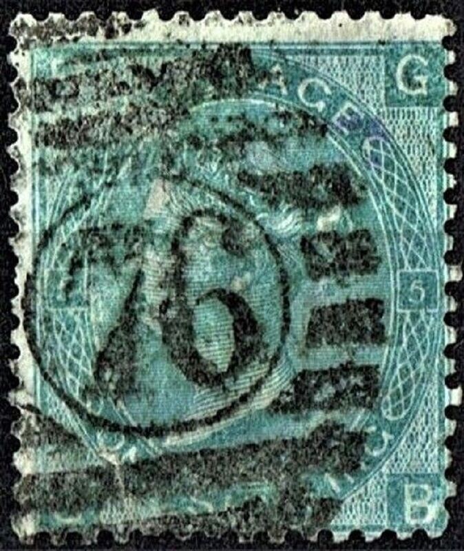 GB QUEEN VICTORIA 1865, 1s DEEP GREEN, SG 115, Mi.33, Pl.5, B-G/G-B, USED