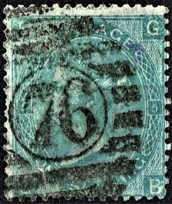 GB QUEEN VICTORIA 1865, 1s DEEP GREEN, SG 115, Mi.33, Pl.5, B-G/G-B, USED