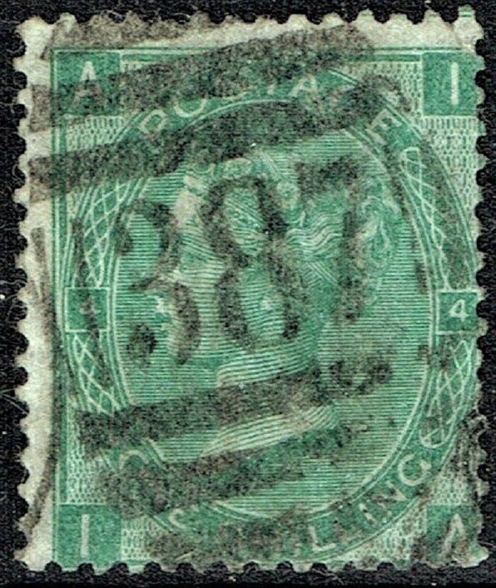 GB QUEEN VICTORIA 1865, 1s GREEN Pl.4, Mi.27, SG101, A-I/I-A, Used