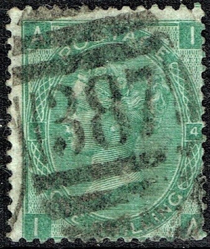 GB QUEEN VICTORIA 1865, 1s GREEN Pl.4, Mi.27, SG101, A-I/I-A, Used