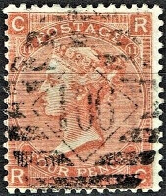 GB QUEEN VICTORIA 1869, 4d VERMILION,  SG 94, Mi.24Z, Pl.11, C-R/R-C, USED