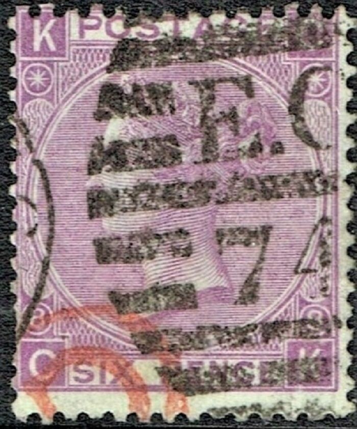 GB QUEEN VICTORIA 1869, 6d DULL VIOLET, Pl.8, SG 108, Mi.30, K-C/C-K, NO HYPHEN, USED