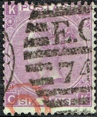 GB QUEEN VICTORIA 1869, 6d DULL VIOLET, Pl.8, SG 108, Mi.30, K-C/C-K, NO HYPHEN, USED