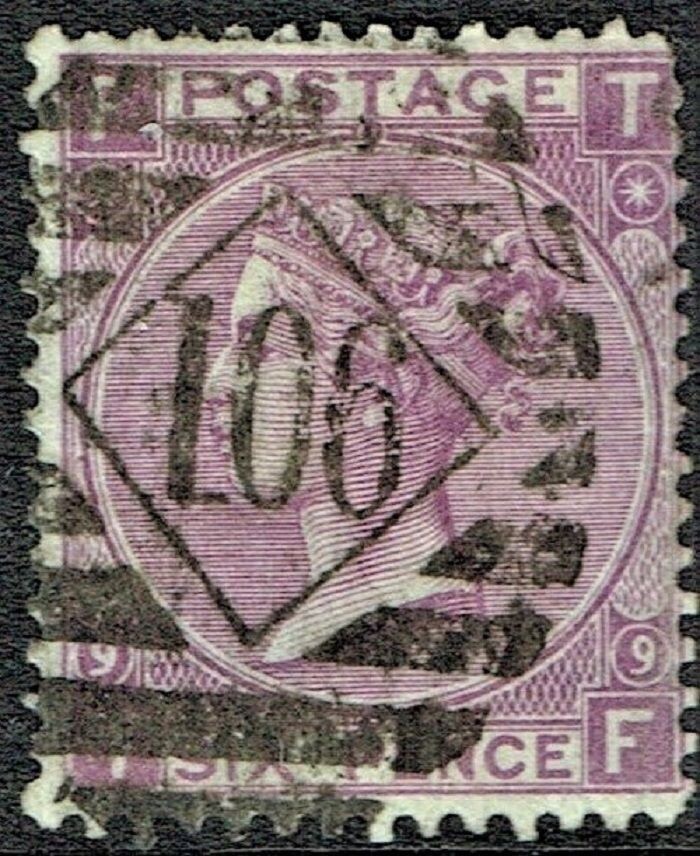 GB QUEEN VICTORIA 1867, 6d MAUVE, Pl.9, SG 109, Mi.30, F-T/T-F, NO HYPHEN, USED
