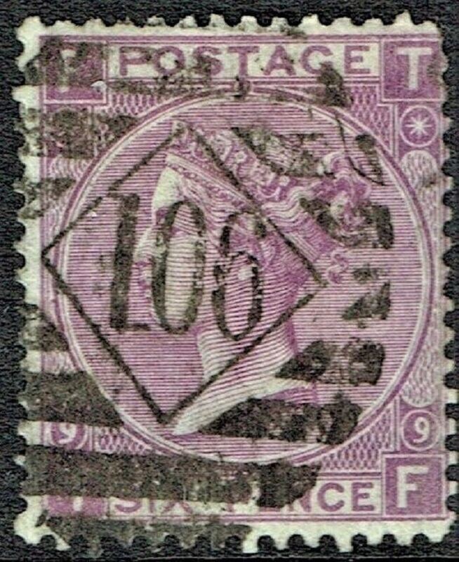 GB QUEEN VICTORIA 1867, 6d MAUVE, Pl.9, SG 109, Mi.30, F-T/T-F, NO HYPHEN, USED