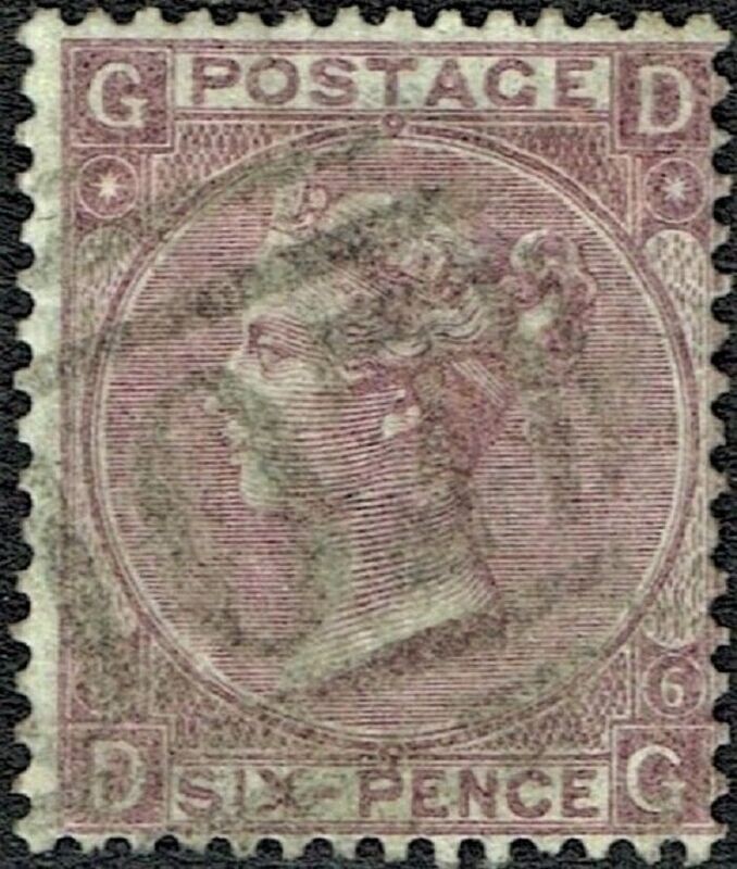 GB QUEEN VICTORIA 1873, 6d PURPLE, Mi.29, SG106, Pl.6, Hyphen, G-D/D-G, Used