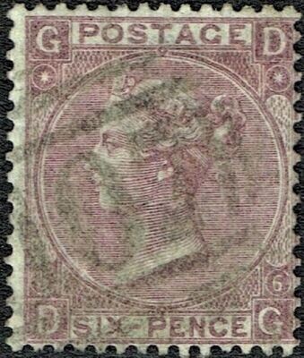 GB QUEEN VICTORIA 1873, 6d PURPLE, Mi.29, SG106, Pl.6, Hyphen, G-D/D-G, Used