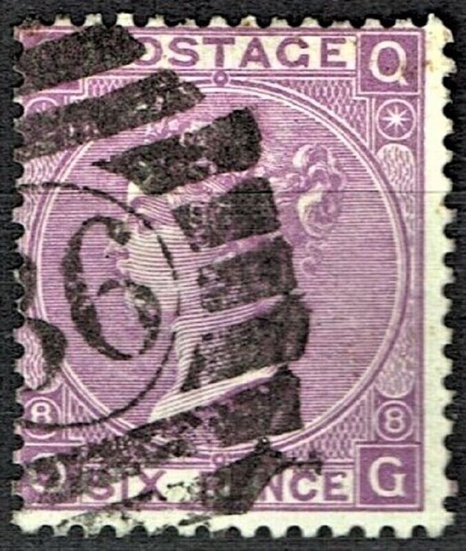 GB QUEEN VICTORIA 1869, 6d DULL VIOLET Pl.8, SG 108, Mi.30, G-Q/Q-G, NO HYPHEN, USED