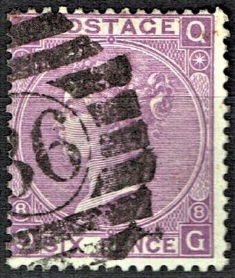 GB QUEEN VICTORIA 1869, 6d DULL VIOLET Pl.8, SG 108, Mi.30, G-Q/Q-G, NO HYPHEN, USED