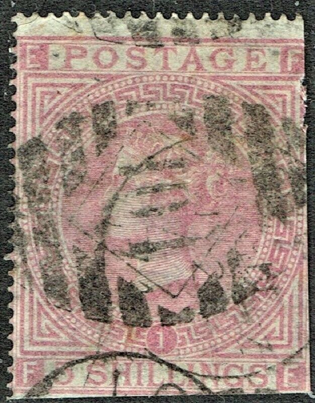 GB QUEEN VICTORIA 1867, 5s ROSE, Pl.1, SG 127, Mi.35a, E-F/F-E, USED, DAMAGED