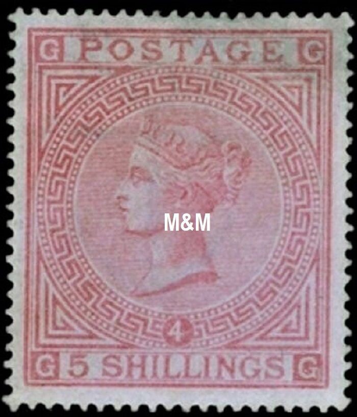 GB QUEEN VICTORIA 1882, Pl.4, 5s ROSE, G-G/G-G, SG 134, Mi.67x, MNH