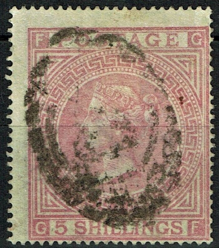 GB QUEEN VICTORIA 1867, 5s ROSE, Pl.2, SG 127, Mi.35, F-G/G-F, USED