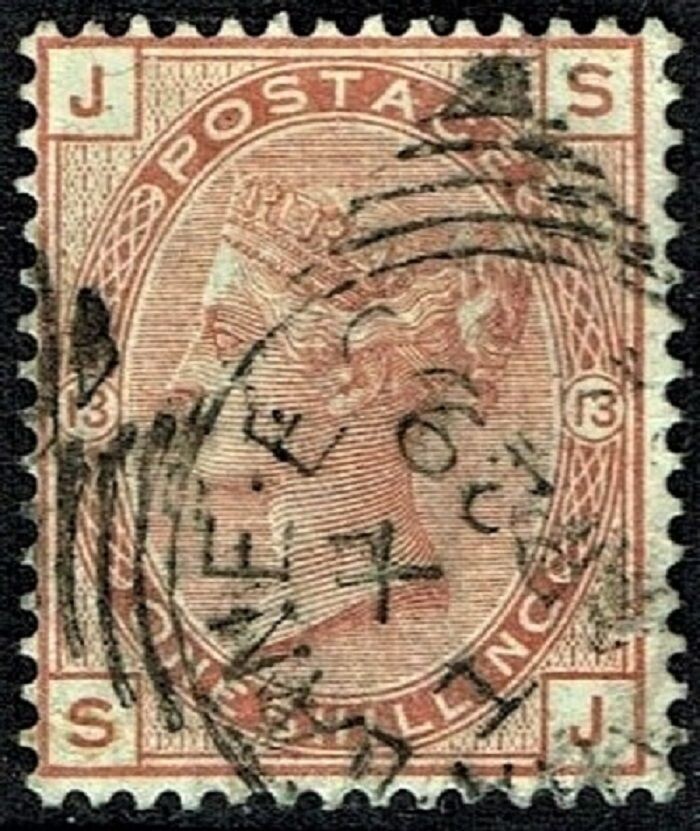 GB QUEEN VICTORIA 1881, 1s ORANGE BROWN, Mi.64, SG163 J-S/S-J, Pl.13, Used/ Fine Used