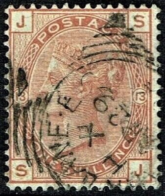 GB QUEEN VICTORIA 1881, 1s ORANGE BROWN, Mi.64, SG163 J-S/S-J, Pl.13, Used/ Fine Used