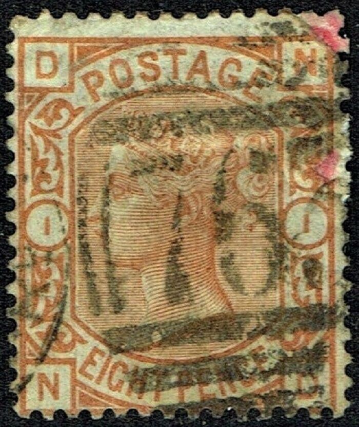 GB QUEEN VICTORIA 1876, 8d ORANGE - DARK ORANGE, Mi.45, SG156, Pl.1, D-N/N-D, Used