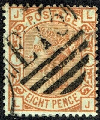 GB QUEEN VICTORIA 1876, 8d ORANGE - DARK ORANGE, Mi.45, SG156, Pl.1, J-L/L-J, Used/ Fine Used