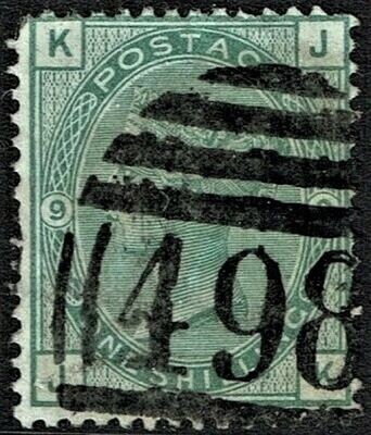 GB QUEEN VICTORIA 1874, 1s GREEN - DARK GREEN, Mi.46, SG148-150, ERRORS, Pl.9, K-J/J-K, Used