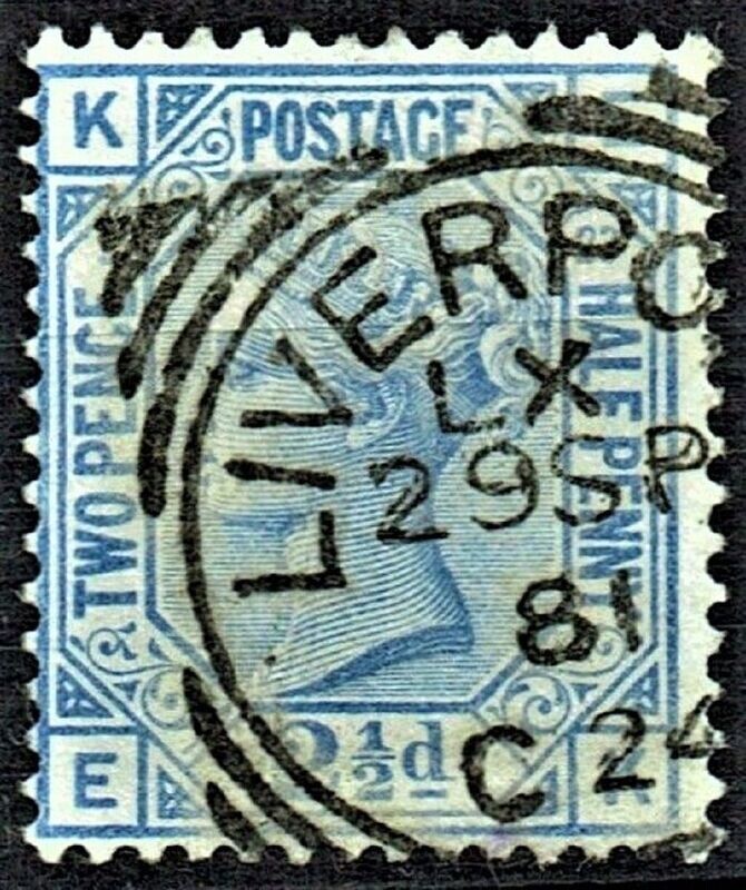 GB QUEEN VICTORIA 1881, 2½d BLUE, Pl.23, SG 157, Mi.59, K-E/E-K, USED/FU