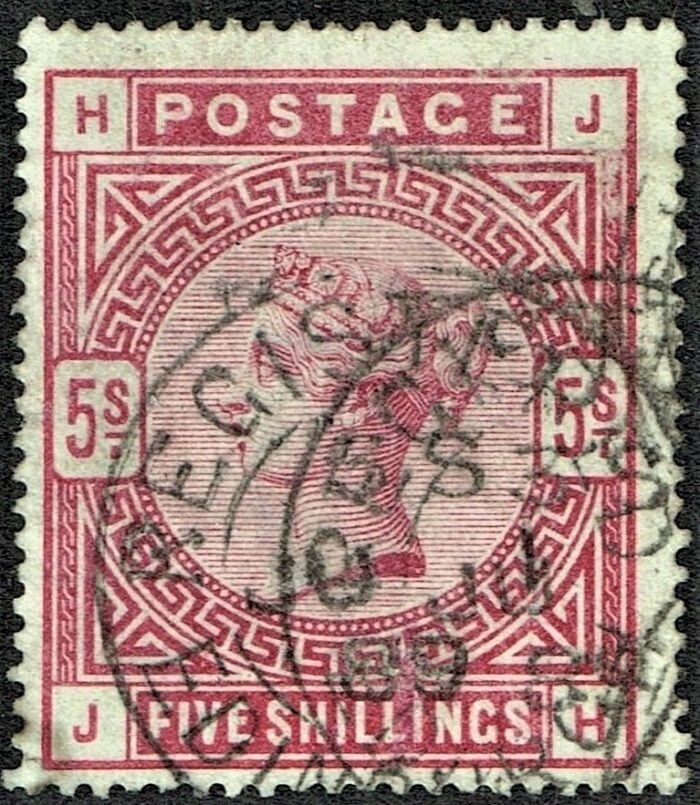 GB QUEEN VICTORIA 1884, 5s ROSE,  SG180 Mi.83ax, H-J/J-H, Used